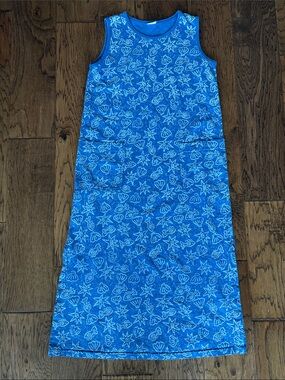 Vintage Blue Sleeveless Star & Shell Beach Print Coverup Dress